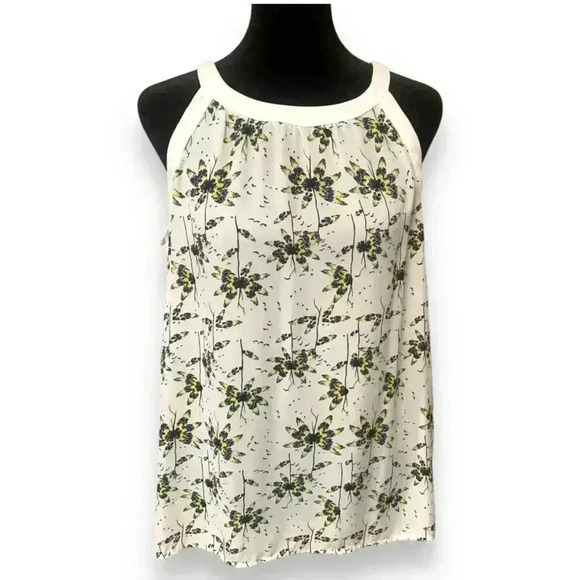 Collective Concept High Neck Sleeveless White Floral Tie-Back Sleeveless Blouse - Picture 1 of 12